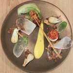 レストラン アニス - メニュー 3800円 の燻製生ハム、牡蠣、ホタテ貝ムース、金美人参