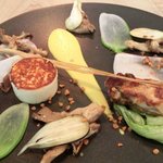 レストラン アニス - メニュー 3800円 の燻製生ハム、牡蠣、ホタテ貝ムース、金美人参