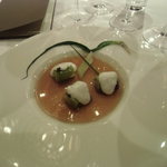 レ セゾン - 前菜・アスパラガスとジャガイモのピュレに鰹節風味、キャビア添え