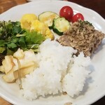 キッチン ブルー グローブ - ２度目のご飯、サラダ、お新香、パクチー乗せ