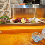 Sushi Hidezou - お造り盛り合わせ ＆ ばくれん 吟醸 超辛口