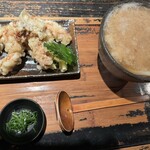 山元麺蔵 - みぞれうどん　鶏ささみ天ぷら。