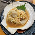 居酒屋 ろくだん - あっぱ焼き　大きなホタテの貝柱がゴロゴロ、玉子で　とじられています。甘辛い汁に旨さが引き立ちます。