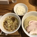 麺屋鈴春 - 濃厚鶏白湯つけ麵＋カラカラ＋小ライス