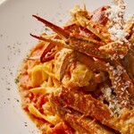 Tomato cream pasta tagliatelle with crab