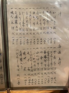 信濃庵  - お品書きの右半分