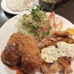 味の店 一番 - スペシャル盛り合わせ チキン南蛮+カニクリームコロッケ、ライス大盛無料 1500円