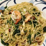 酒徳昆布 - ツマミだけでは足りないので、亡き家内も好きだった青海苔海老パスタも食べちゃいました\(//∇//)\