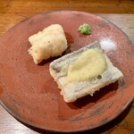 九〇萬 - たけのこ、太刀魚 天ぷら 焼き茄子ソース