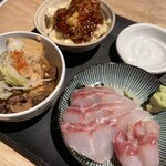 SOREMO YOKI - 肉豆腐、ポテトサラダ（山椒漬け）、そい刺身