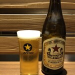 炭火焼鳥 しろ虜 - 瓶ビールは赤星です。
