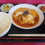 富士食堂 - Ａランチ　カツ煮　ライス　７５０円