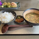 Yumekagura - 宮崎の郷土料理のひとつ｢冷や汁 単品｣には白飯とお漬物がセットです☆。.:＊・゜