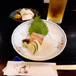 和食家 あいうえお - ミニ会席のお刺身 サーモン/イカ/帆立