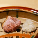 銀座 しのはら - 近江鴨(滋賀県)の玉鋼焼き(蜜柑醤油で味付け)(鬼おろし,柚子胡椒)