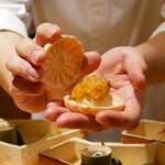 銀座 しのはら - フォアグラ,安保柿,ウィスキゼリーの最中