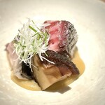 日本料理FUJI - ■鯖・玉取茸
            「世界一美味しい鯖」認定！！
            泳がせの鯖、なんとも表現できない凄まじい美味しさ。
            そして色っぽい♪
            当然ながら、この上品な味噌ダレとの相性たるや言うに及ばず。悶絶モノ♡