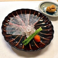 鮨 龍馬 - 真鯛の刺身（熟成3日）
                      あん肝（炊いて裏ごし、ポン酢あえ）