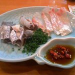 すし栄 - 超旨い☆天然鯛のお刺身、鯛の皮湯引き、、