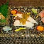 鉄板焼ダイニングKUNI - あん肝、鰤、和牛の前菜