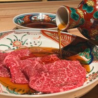 熟成　サーロインの焼きすき2枚〈漬け卵黄2個〉