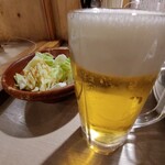Zerobyou Remon Sawa Sendai Horumon Yakiniku Sakaba Tokiwatei - お通し(塩キャベツ)　生ビール