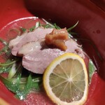 板前焼とり 成海 - 鴨が蕎麦の上に