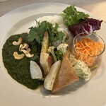 レストラン agenn - 野菜プレート 春菊とロシアンケール サグカレー グリル野菜 サラダ  揚げ春巻