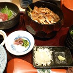 江戸川 - おひつまぶし4,000円＋造り2種350円✨ひつまぶしに、薬味、肝吸いに吸茶(お茶を合わせおだし)が付きます！お造りは鮪と鰤でした♪