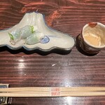 野口太郎 - 天然ヒラメ 山芋 大葉 あん肝で