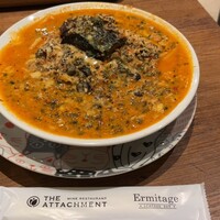 Seafood bar Ermitage 代々木店 - ピリ辛トマトスープにナスとチーズたっぷりの生パスタ