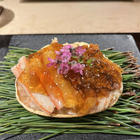 汐見 - ランチ基本コース。お値段は本文をご覧ください。香箱蟹。この時期のお楽しみです。旨味をたっぷり楽しみました（╹◡╹）（╹◡╹）