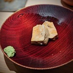 千葉たかおか - 銚子の鮟肝は、塩をちょっと付けて、山葵をたっぷり。山葵が香りを残して消えるほど脂が乗っている。