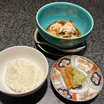 イチリン ハナレ - ★麻婆豆腐　白子入りの麻婆豆腐、ご飯、搾菜、大根紹興酒漬け