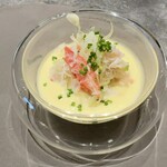 RESTAURANT SALT - オレンジカリフラワー✕毛蟹：オレンジカリフラワーと毛蟹とウイキョウのスープ カラマンシー・ビネガー