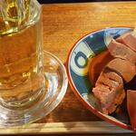 宇ち多゛ - 梅割り(甘め）と　レバボイルお酢　です