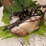 三代豊国 - 河豚の炙り刺身を塩昆布で