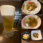いっちゃん - いっちゃんセット　生ビール中(アサヒ),小鉢2品,天ぷら盛,おでん2個