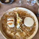 Ma langue sourit - ⑩ホタテのソテー、菊芋、バニラバター黄ワインソース、ピーカンナッツ