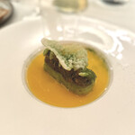 De Bokkedoorns - ⑦とんがりキャベツのテリーヌとトムヤムスープ、ジャックフルーツのレンダン(ココナッツミルクと香辛料で長時間煮込み)、甘酢タケノコと枝豆、クリスピータピオカ