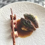 Restaurant Parkheuvel - ⑤灰色山うずら、パンチェッタと豚バラ、イェネーファソース、ザワークラウト、マッシュポテト、