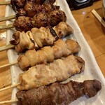 藍や - 「焼き鳥盛り合わせ(5本)」＠1000＋「レバー2本」＠200×2