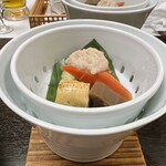 温泉三昧の宿 四万たむら - 雪持ち銀鱈西京焼き　小倉蓮根 焼き湯葉含め煮 金時人参