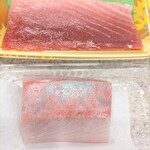 魚の北辰 - 料理写真:生本まぐろ中とろ、かんぱち(ともに鹿児島産)