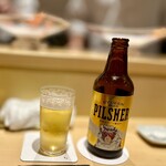 銀座 しのはら - PILSNES BEERで乾杯。