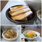 創作 中華 MURAKAMI - ＊蒸し鶏・・低温調理かしら、鶏肉がしっとりして美味しい、胡麻ダレもいいお味です。 ＊サラダはよく冷えていて、ドレッシングは優しいお味。 ＊搾菜は千切りなので、食べやすいですね。