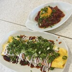 串カツ田中 - 牛生ハムユッケ・葱まみれチー平焼き