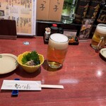 Nawano Ren - 先ず生ビールで
                        個室が充実のお店ですが、敢えてカウンターを希望しました。