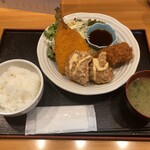 まえ田 - カニクリームコロッケ＆若鳥唐揚げ＆鯵フライ定食(1,100円)