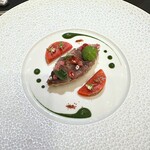 ガストロノミー ジョエル・ロブション - 前菜　金華鯖と茄子のタルトレット